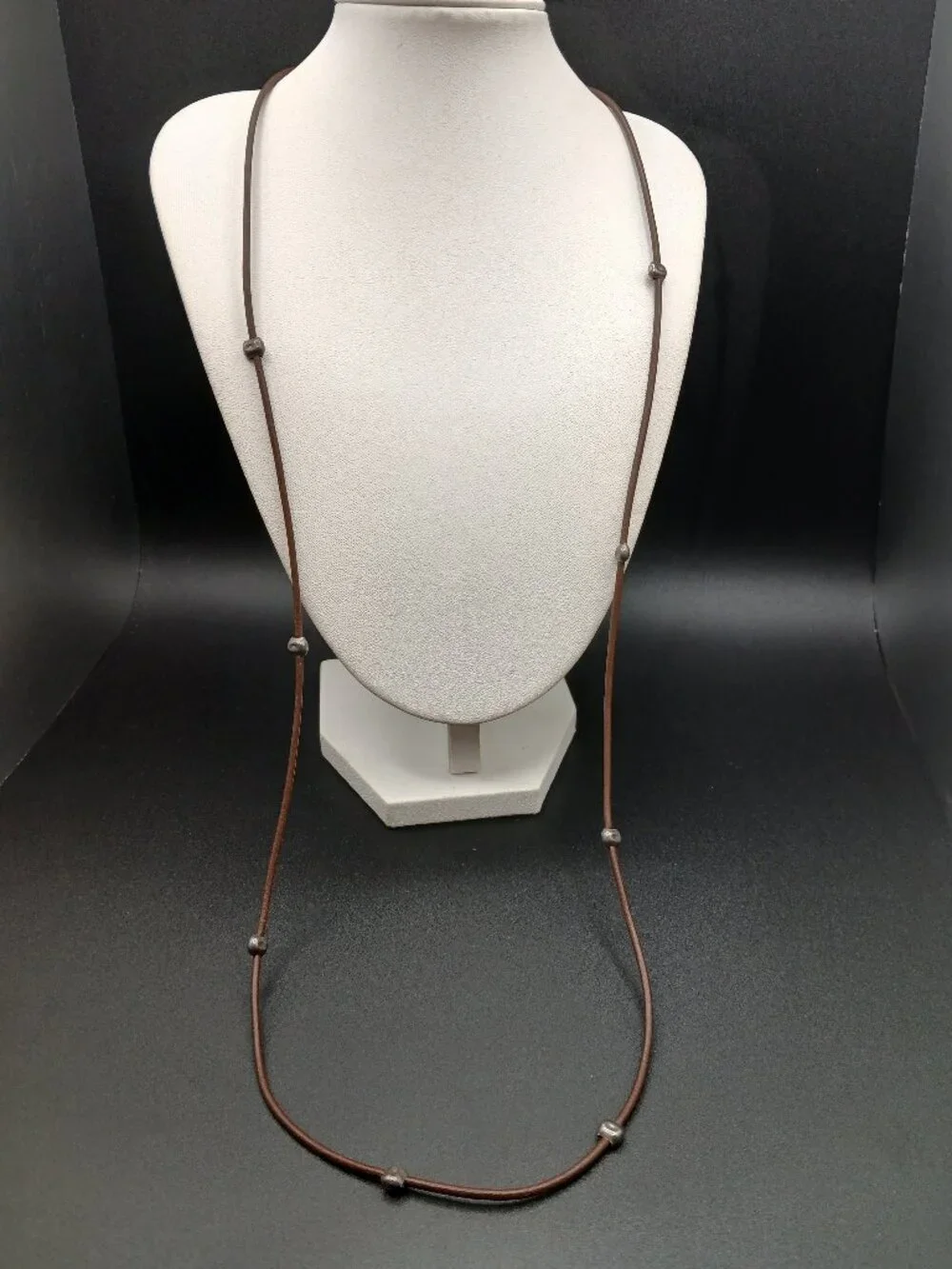 Vintage Retired Silpada Long Station Necklace Minimalist Sterling And Leather